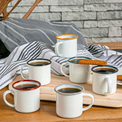 Argon Tableware - White Enamel Espresso Cups - 130ml - Red - Pack of 6