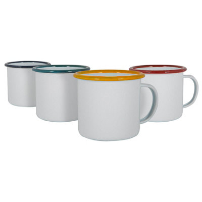 Argon Tableware - White Enamel Mugs - 375ml - 4 Colours