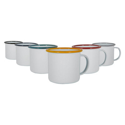 Argon Tableware - White Enamel Mugs - 375ml - 6 Colours