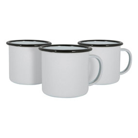 Argon Tableware - White Enamel Mugs - 375ml - Black - Pack of 6