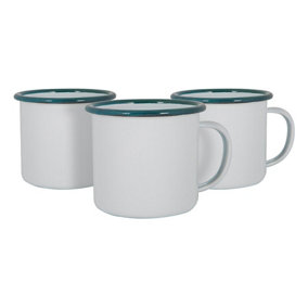 Argon Tableware - White Enamel Mugs - 375ml - Green - Pack of 12