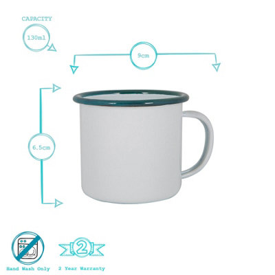 Argon Tableware - White Enamel Mugs - 375ml - Green - Pack of 6
