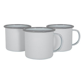 Argon Tableware - White Enamel Mugs - 375ml - Grey - Pack of 12