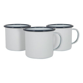Argon Tableware - White Enamel Mugs - 375ml - Navy - Pack of 12