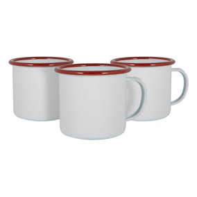 Argon Tableware - White Enamel Mugs - 375ml - Red - Pack of 12