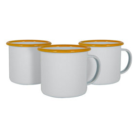 Argon Tableware - White Enamel Mugs - 375ml - Yellow - Pack of 12