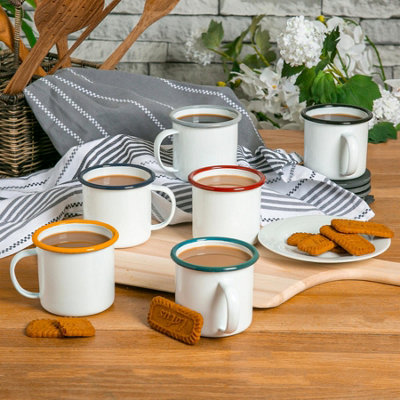 Enamel Camping Mug Set of 6, Colourful Metal Coffee Tea Cups Mugs