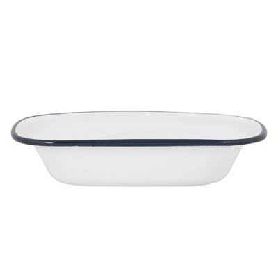Argon Tableware - White Enamel Pie Dish - 20cm - Navy