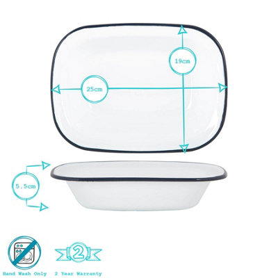 Argon Tableware Enamel Pie Dish Set - 2 Piece Navy Rim Oblong Baking Dishes, Oven & Dishwasher Safe