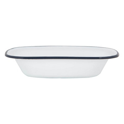 Argon Tableware White Enamel Pie Dish 25.5cm Navy DIY at B&Q
