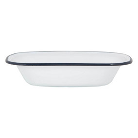 Argon Tableware - White Enamel Pie Dish - 25.5cm - Navy