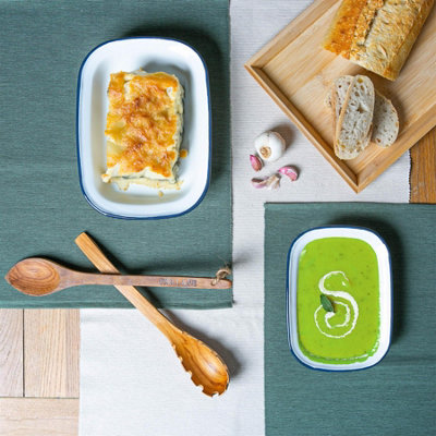 Argon Tableware White Enamel Pie Dishes - 16 x 12cm - Navy - Pack of 6