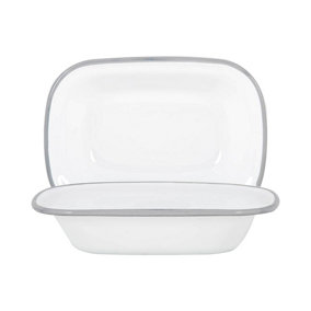 Argon Tableware - White Enamel Pie Dishes - 20cm - Grey - Pack of 2