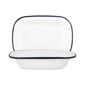 Argon Tableware - White Enamel Pie Dishes - 20cm - Navy - Pack of 2