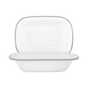 Argon Tableware - White Enamel Pie Dishes - 25.5cm - Grey - Pack of 2
