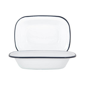 Argon Tableware - White Enamel Pie Dishes - 25.5cm - Navy - Pack of 2