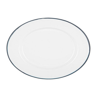 Argon Tableware White Enamel Serving Platter - 30.5cm x 22.5cm - Blue