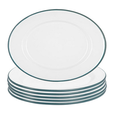 Argon Tableware White Enamel Serving Platters - 30.5cm x 22.5cm - Green - Pack of 6