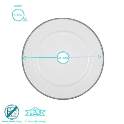 Argon Tableware - White Enamel Side Plates - 20cm - Black/Grey
