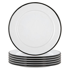 Argon Tableware - White Enamel Side Plates - 20cm - Black - Pack of 12
