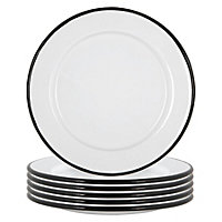 Argon Tableware - White Enamel Side Plates - 20cm - Black - Pack of 6