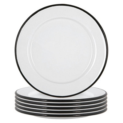 Argon Tableware - White Enamel Side Plates - 20cm - Black - Pack of 6