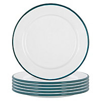 Argon Tableware - White Enamel Side Plates - 20cm - Green - Pack of 12