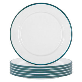 Argon Tableware - White Enamel Side Plates - 20cm - Green - Pack of 6