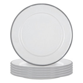 Argon Tableware - White Enamel Side Plates - 20cm - Grey - Pack of 12