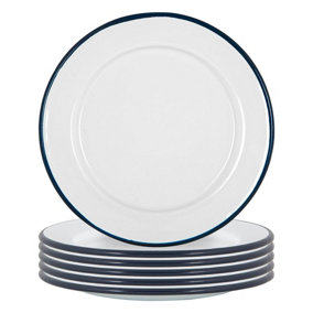 Argon Tableware - White Enamel Side Plates - 20cm - Navy - Pack of 6