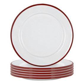 Argon Tableware - White Enamel Side Plates - 20cm - Red - Pack of 12