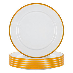 Argon Tableware - White Enamel Side Plates - 20cm - Yellow - Pack of 12