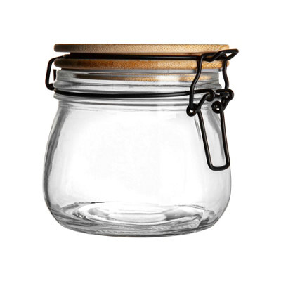 Argon Tableware - Wooden Clip Lid Storage Jar - 500ml - Clear Seal