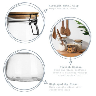 Argon Tableware - Wooden Clip Lid Storage Jars - 500ml - Clear Seal - Pack of 6