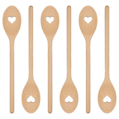 Argon Tableware Wooden Heart Cooking Spoons - 30cm - Pack of 6