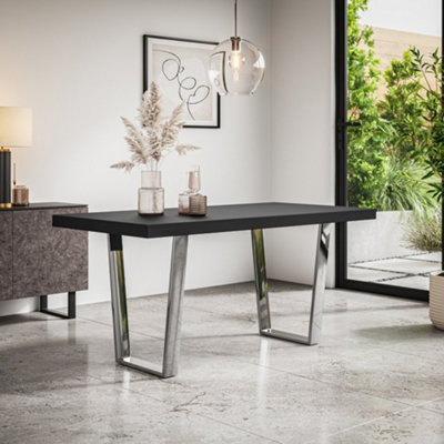 Aria 4-6 Seater Dining Table Modern Black Table Top w Chrome Legs
