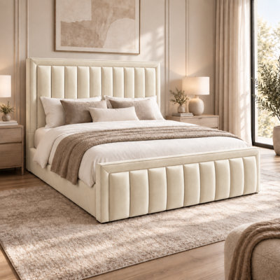 Aria Bumper Plush Velvet Ottoman Sleigh Bed, with Ortho Mattress - 3ft ...