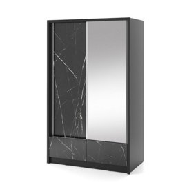 Aria I Mirrored Sliding Two Door Wardrobe 130cm in Black Marble