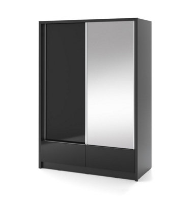 Aria I Mirrored Sliding Two Door Wardrobe 150cm in Black Gloss