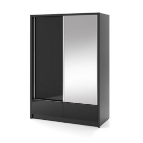 Aria I Mirrored Sliding Two Door Wardrobe 150cm in Black Gloss