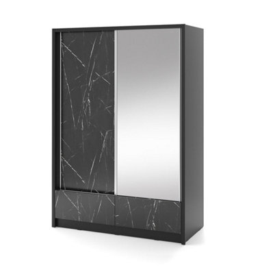 Aria I Mirrored Sliding Two Door Wardrobe 150cm in Black Marble