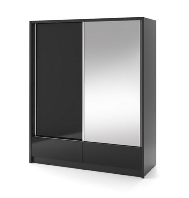 Aria I Mirrored Sliding Two Door Wardrobe 180cm in Black Gloss