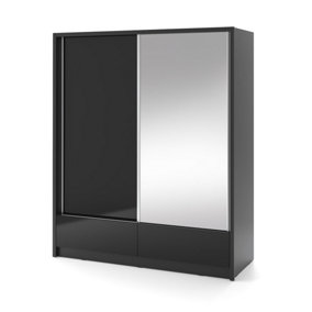 Aria I Mirrored Sliding Two Door Wardrobe 180cm in Black Gloss