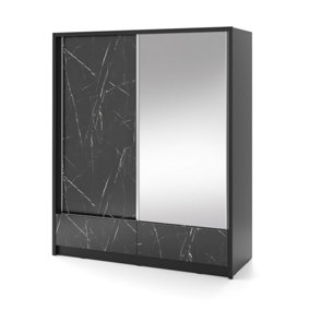 Aria I Mirrored Sliding Two Door Wardrobe 180cm in Black Marble