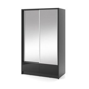 Aria II Mirrored Sliding Two Door Wardrobe 130cm in Black Gloss