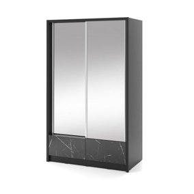 Aria II Mirrored Sliding Two Door Wardrobe 130cm in Black