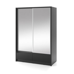 Aria II Mirrored Sliding Two Door Wardrobe 150cm in Black Gloss