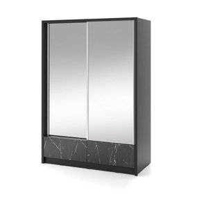 Aria II Mirrored Sliding Two Door Wardrobe 150cm in Black