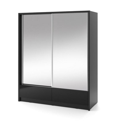 Aria II Mirrored Sliding Two Door Wardrobe 180cm in Black Gloss