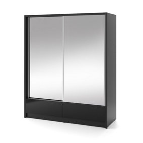 Aria II Mirrored Sliding Two Door Wardrobe 180cm in Black Gloss